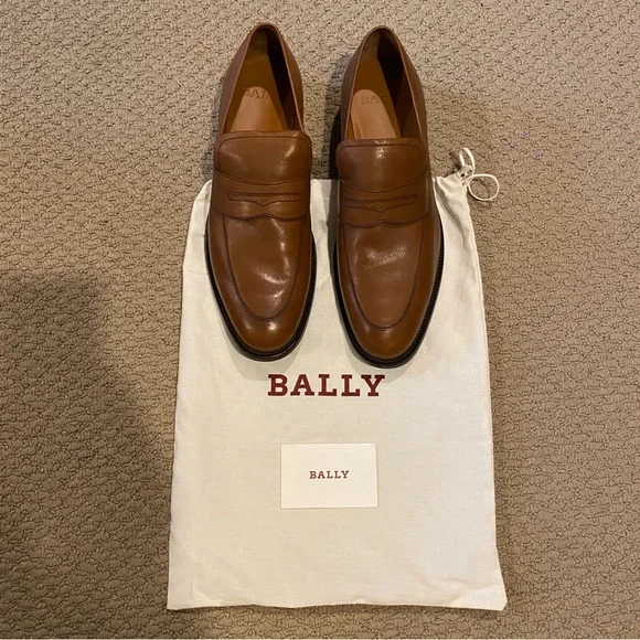 Bally Men’s Salasan Loafers 8.5 EEE Extra Wide Tobacco Brown Calf Leather NWT
